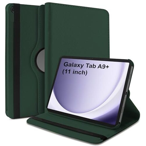 Tgk Rotating Cover For Samsung Galaxy Tab A9 Plus 11 Inch 360 Degree Leather Flip Case (Dark Green)
