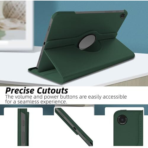 Tgk Rotating Cover For Samsung Galaxy Tab A9 Plus 11 Inch 360 Degree Leather Flip Case (Dark Green)