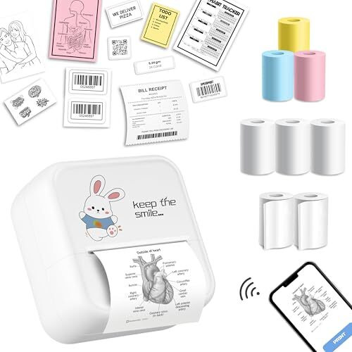 Seznik Mini Printer, Wireless Monochrome Home Printers, Thermal, Bluetooth, Portable Pocket Printer, Compatible With Android, Ios Mobile. 1 Year Warranty(Minix-White)