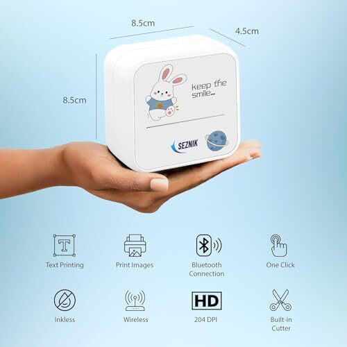 Seznik Mini Printer, Wireless Monochrome Home Printers, Thermal, Bluetooth, Portable Pocket Printer, Compatible With Android, Ios Mobile. 1 Year Warranty(Minix-White)