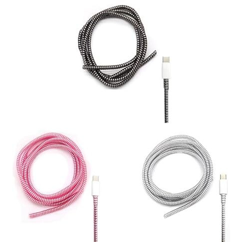 Gadgetbite Ultimate Cable Protector | Spiral Cable Protector 1.5 Meter/Cable Protector 150 Cm | Plastic Cord Wire Charger Winder For Iphone And Android Charging Cables - Pink,Silver,Black