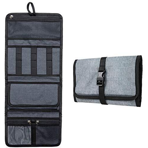 Fatmug Travel Organizer Bag For Small Electronic And Accessories -Gadgets Kit Case Pouch - Light Grey Unfolded - 22 X 6 In Folded - 9.5 X 6 In