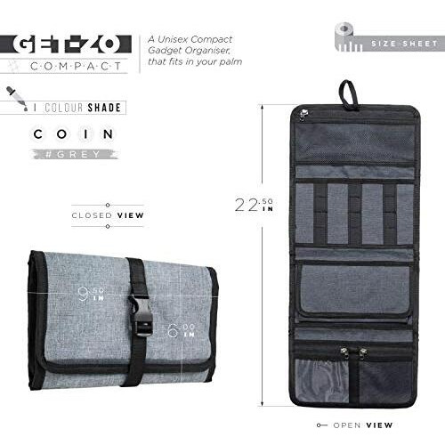 Fatmug Travel Organizer Bag For Small Electronic And Accessories -Gadgets Kit Case Pouch - Light Grey Unfolded - 22 X 6 In Folded - 9.5 X 6 In