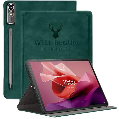 Proelite Cover For Lenovo Tab P12 12.7 Inch Case, Deer Smart Flip Case Cover For Lenovo Tab P12 12.7 Inch, Dark Green