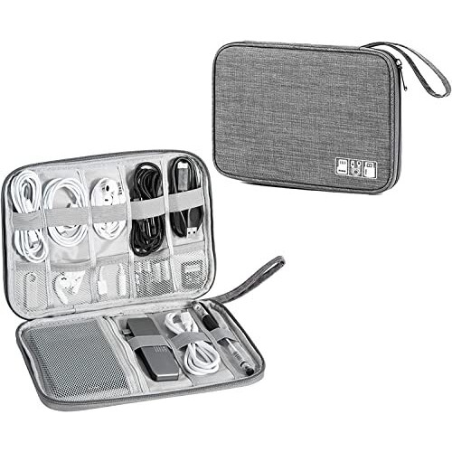 Seagull Flight Of Fashion Nylon Single Layer Electronic Gadget Organizer Case, Tech Kit Accessories Organizer Professional Bag With Mobile Stand - 25 X 19 X 2 Cm - Grey - Model 1