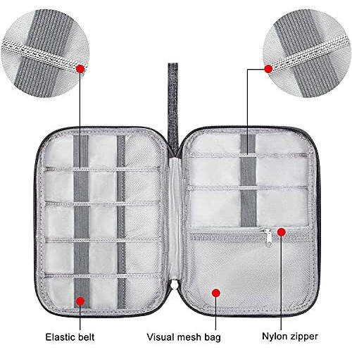 Seagull Flight Of Fashion Nylon Single Layer Electronic Gadget Organizer Case, Tech Kit Accessories Organizer Professional Bag With Mobile Stand - 25 X 19 X 2 Cm - Grey - Model 1