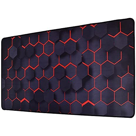 Inovera Anti-Slip Extended Hexagons Pattern Desk Mat Gaming Rubber Stitched Mouse Pad For Laptop And Computer, 600L X 300B Mm (Black, Red)