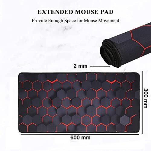 Inovera Anti-Slip Extended Hexagons Pattern Desk Mat Gaming Rubber Stitched Mouse Pad For Laptop And Computer, 600L X 300B Mm (Black, Red)