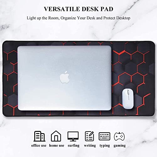 Inovera Anti-Slip Extended Hexagons Pattern Desk Mat Gaming Rubber Stitched Mouse Pad For Laptop And Computer, 600L X 300B Mm (Black, Red)