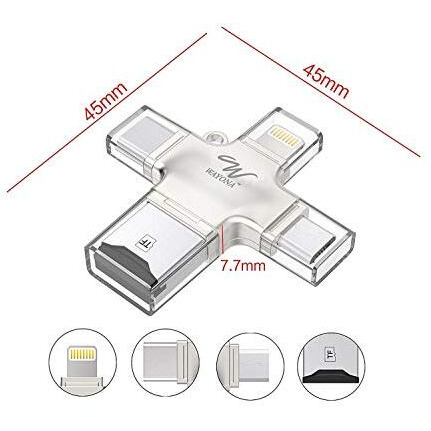 Wayona 4 In 1 Otg Card Reader Four Ports  Lightning Type C Micro Usb Usb Card Reader - Like Iflash, Idisk For Iphone, Ipad, Micro Usb, Sdhc Lightning Flash Drive (No Memory, Silver)