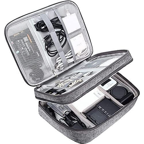 House Of Quirk Electronics Accessories Organizer Bag, Universal Carry Travel Gadget Bag For Cables, Plug And More, Perfect Size Fits For Pad Phone Charger Hard Disk - Grey (Polyester, Pack Of 1)