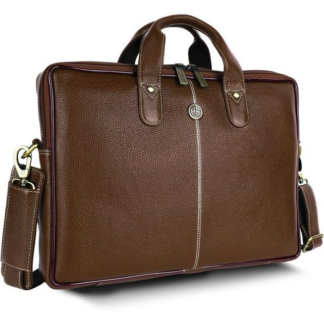 Hammonds Flycatcher Genuine Leather Office Bag For Men - Laptop Bag For Men - Padded Laptop Compartment, Fits 14 Inch Laptop - Adjustable Strap, 1 Year Warranty - Office, Travel, Daily Use - Brushwood