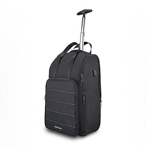 The Assembly Polyester Laptop Soft Shell In Line Trolley Bag With Wheels - Laptop Roller Case For Office Travel | One Day Travel Backpack With 2 Wheels For Unisex- 30 Liters,Black, Small, 50 Cm