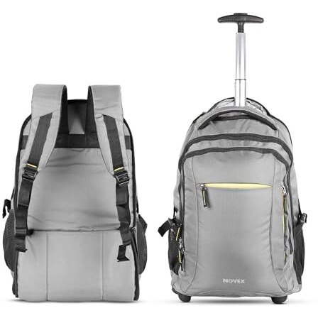 Novex Pacific 35 Litre Water Resistant Laptop Trolley Bags For Travel With 3 Compartments 15.6" Roller Case For Office Travel Grey Bag For Men & Women | 2 Wheels Trolley Backpack Laptop
