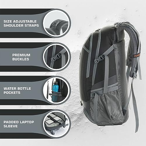 Trawoc Falcon 40 Litre Travel Backpack Laptop Backpack For Men And Women, Casual Daypack With Rain Cover Hiking, Trekking, Travelling Bag Black, Lhk005
