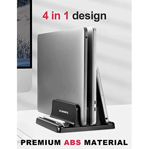 Zorbes Laptop Holder Desk With Silicone To Protect Notebook Vertical Laptop Stand Holder With Sizes Adjustable Dual Slots Laptop Dock Ipad Macbook Stand 13 Inch Stand Organizer Rack Tabletop