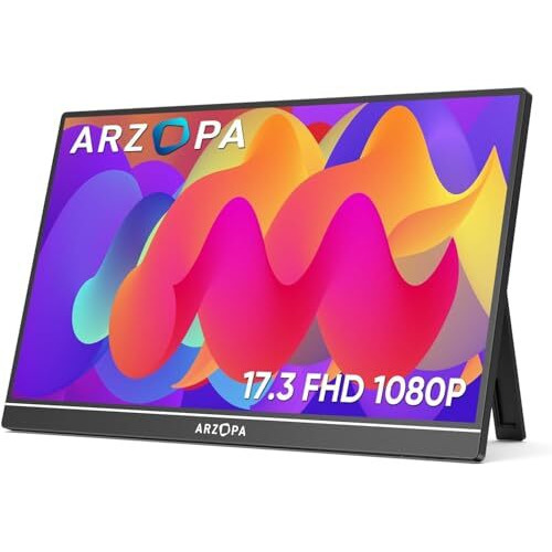 Arzopa 17.3'' Portable Monitor,103% Srgb Fhd 1080P Ips Gaming Monitor Laptop Monitor With Built-In Kickstand Speaker Hdmi Usb C 60Hz External Screen For Pc Macbook Mobile Xbox Ps5