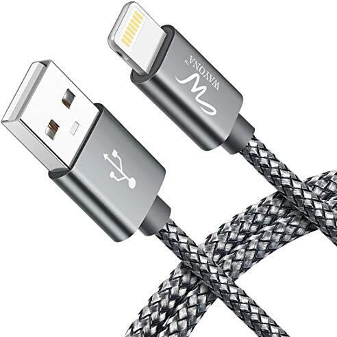 Wayona Nylon Braided Lightning Cable 2 Meter Long Usb Data Sync & Charging Cable For Iphones, Ipad Air, Ipad Mini, Ipod Nano And Ipod Touch (6 Ft Pack Of 1, Grey)