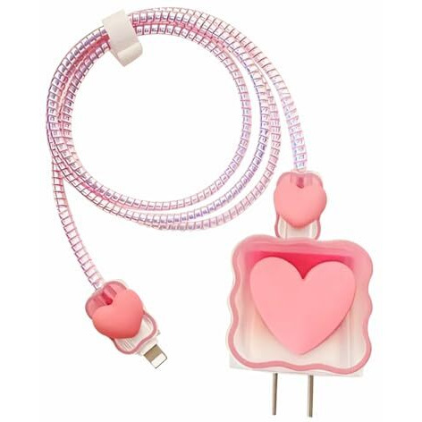 Prolet Cute 3D Heart Design Case Cover For Iphone Adapter Compatible With 18W And 20W Charger Only 360 Full Protection Silicone Case Cover 5 In 1 (Pink Heart).