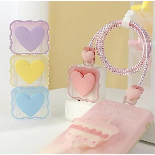 Prolet Cute 3D Heart Design Case Cover For Iphone Adapter Compatible With 18W And 20W Charger Only 360 Full Protection Silicone Case Cover 5 In 1 (Pink Heart).