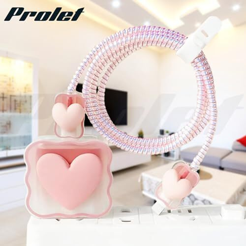 Prolet Cute 3D Heart Design Case Cover For Iphone Adapter Compatible With 18W And 20W Charger Only 360 Full Protection Silicone Case Cover 5 In 1 (Pink Heart).