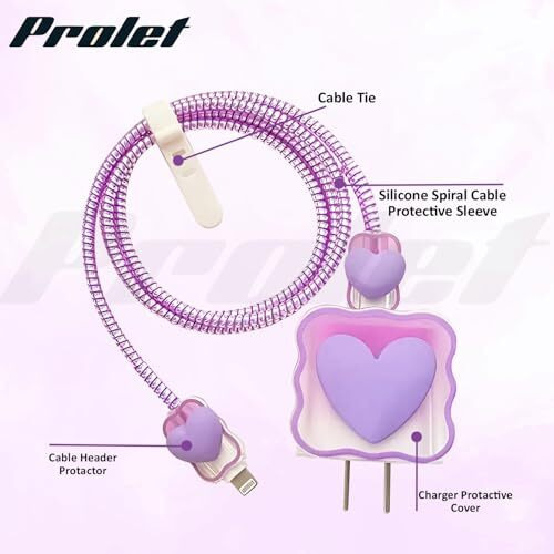 Prolet Cute 3D Heart Design Case Cover For Iphone Adapter Compatible With 18W And 20W Charger Only 360 Full Protection Silicone Case Cover 5 In 1 (Purple Heart).