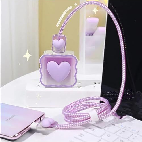 Prolet Cute 3D Heart Design Case Cover For Iphone Adapter Compatible With 18W And 20W Charger Only 360 Full Protection Silicone Case Cover 5 In 1 (Purple Heart).