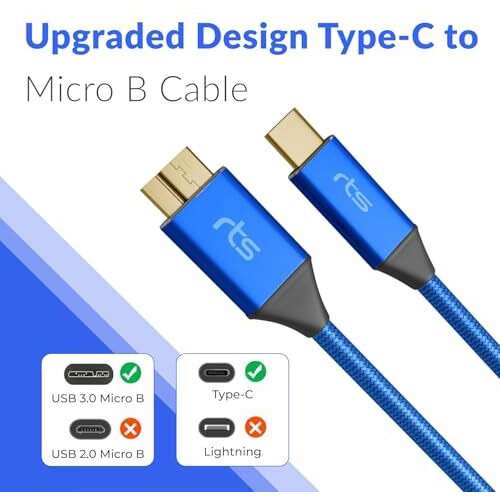 Rts Type-C To Micro B External Hard Disk Drive Hdd Cable (50Cm) Micro B To Usb C Cord 10Gbps Usb C To Portable Hard Disk Cable Compatible For Wd Seagate Hitachi Buffalo, Lacie, Ipad/Tablet, Iphone 15
