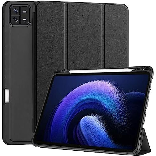 Proelite Cover For Xiaomi Mi Pad 6 Cover, Soft Flexible Flip Case Cover With Pen Holder For Xiaomi Pad 6 11 Inch, Support Auto Sleep Wake, [Recoil Series] - Black