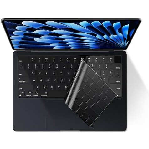 Eoocoo Keyboard Cover Skin Protector For 2025 2024-2021 M4 M3 M2 Macbook Air 13.6/15 A3240 A3113 A2681 A3241 A3114 A2941,Pro 14/16 M4 M3 M2 M1 A3112 A3185 A3401 A3403 A2442 Thin Printed Fonts-Black