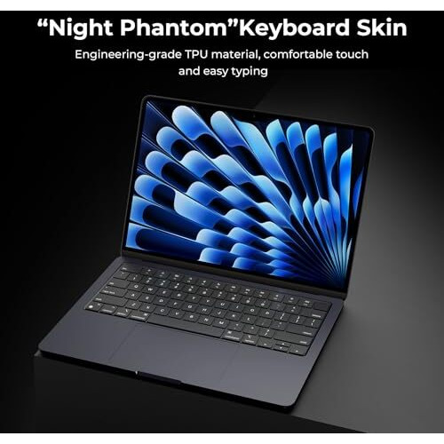 Eoocoo Keyboard Cover Skin Protector For 2025 2024-2021 M4 M3 M2 Macbook Air 13.6/15 A3240 A3113 A2681 A3241 A3114 A2941,Pro 14/16 M4 M3 M2 M1 A3112 A3185 A3401 A3403 A2442 Thin Printed Fonts-Black