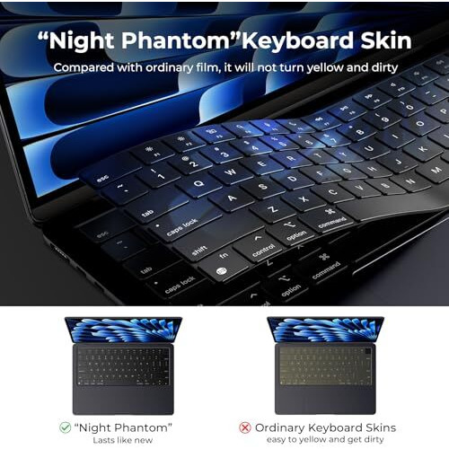 Eoocoo Keyboard Cover Skin Protector For 2025 2024-2021 M4 M3 M2 Macbook Air 13.6/15 A3240 A3113 A2681 A3241 A3114 A2941,Pro 14/16 M4 M3 M2 M1 A3112 A3185 A3401 A3403 A2442 Thin Printed Fonts-Black