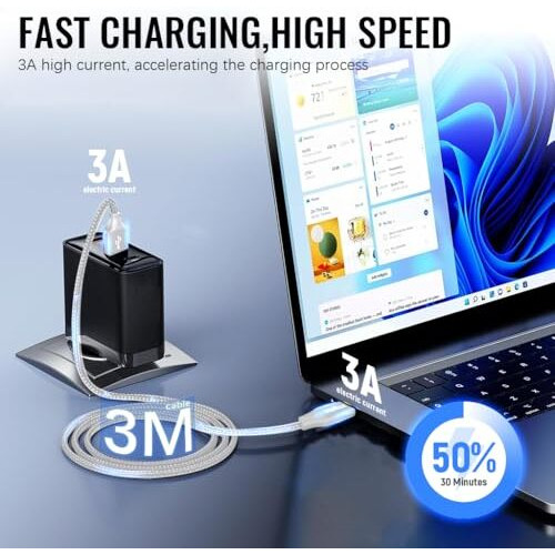 Verilux 10Ft/3M Usb A To Light-Ning Cable For Iphone, 18W/3A Type A To Light-Ning Cable Fast Charging, 480Mbps Data Sync Braided Nylon Type C Cable For Iphone 14/14 Plus/14 Pro/14 Pro Max/13/12