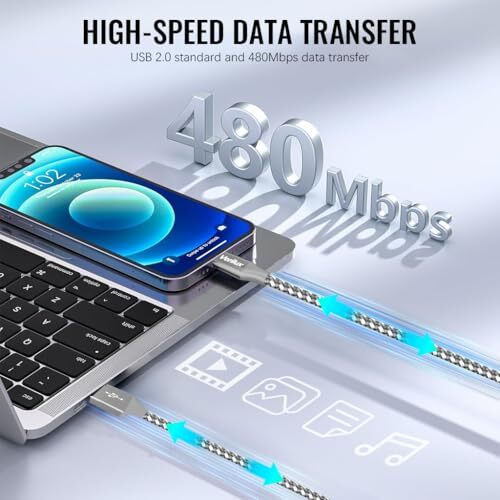 Verilux 10Ft/3M Usb A To Light-Ning Cable For Iphone, 18W/3A Type A To Light-Ning Cable Fast Charging, 480Mbps Data Sync Braided Nylon Type C Cable For Iphone 14/14 Plus/14 Pro/14 Pro Max/13/12