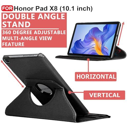 Cedo Honor Pad X8 (10.1 Inch) Flip Cover | Leather Finish | 360 Degree Rotate Back Cover | Shockproof Back Cover Case For Honor Pad X8 (10.1 Inch) (Black)