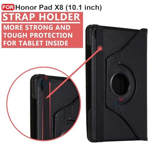 Cedo Honor Pad X8 (10.1 Inch) Flip Cover | Leather Finish | 360 Degree Rotate Back Cover | Shockproof Back Cover Case For Honor Pad X8 (10.1 Inch) (Black)