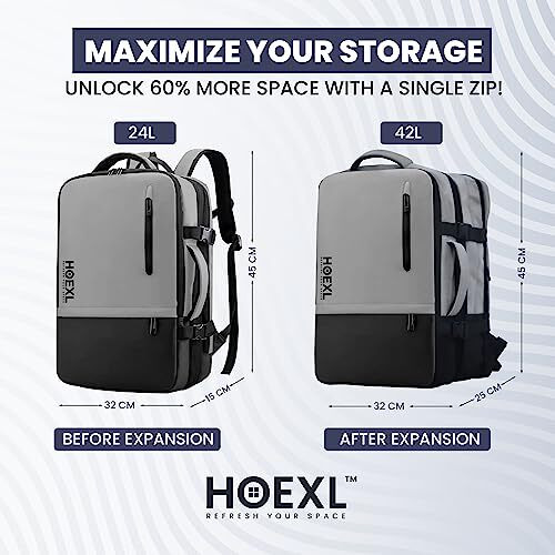 Hoexl 42L Expandable Laptop Backpack- Premium Laptop Backpacks For Men, Women For Travel, School, College - Tech Bag With Usb,17 Inch Laptop Bags, Multipurpose Smart Bag