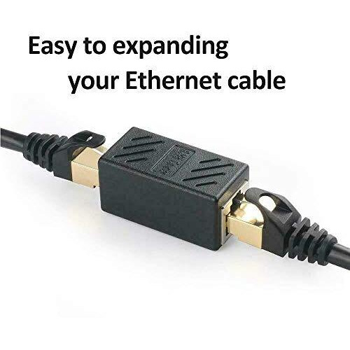 Csecurity Rj45 Inline Coupler Cat7/Cat6/Cat5E Ethernet Network Router Cable Extender Connector - Black