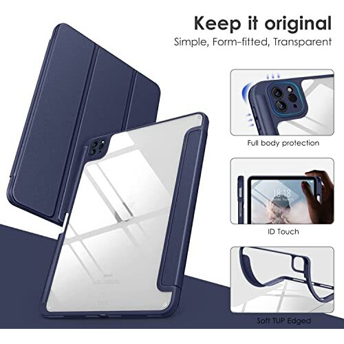 Proelite Case For Ipad Air 11 Inch M3/M2 2025/2024, Ipad Air 10.9 Inch 5Th/4Th Gen & Ipad Pro 11 Inch 4Th/3Rd Gen 2022 Case Cover, Transparent Smart Flip Cover With Pencil Holder, Dark Blue