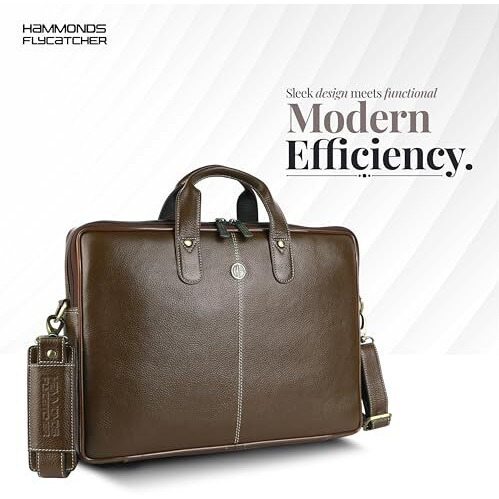 Hammonds Flycatcher Genuine Leather Office Bag For Men - 15.6 Inch Laptop Bag For Men For Professionals, Business Travelers - Adjustable Straps & Multiple Compartments - 1 Year Warranty - Brushwood