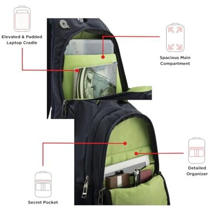 Harissons Delta 39L Water Resistant Laptop Backpack For Men & Women | Fits 15.6" Laptops With Quick Pocket Access, Ergo Grip Backstraps & Pocket With Rain Cover | Ideal For Travel & School (Navy Blue)