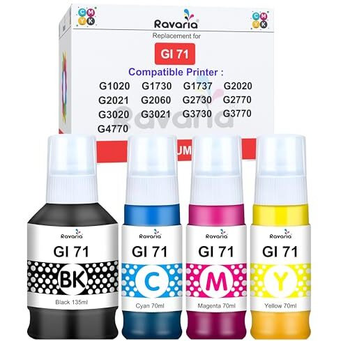 Ravaria Gi 71 Ink For Cn Printer G1020 G1730 G1737 G2020 G2021 G2060 G3020 G3730 G3770 G4770 (Gi 71 Ink Cmyk 1 Set)