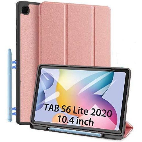 Proelite Smart Flip Case Cover For Samsung Galaxy Tab S6 Lite 10.4 Inch 2024 Sm-P610/P615 With S Pen Holder (Also Supports S Pen Magnetic Attachment), Rose Gold