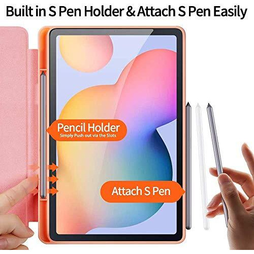 Proelite Smart Flip Case Cover For Samsung Galaxy Tab S6 Lite 10.4 Inch 2024 Sm-P610/P615 With S Pen Holder (Also Supports S Pen Magnetic Attachment), Rose Gold