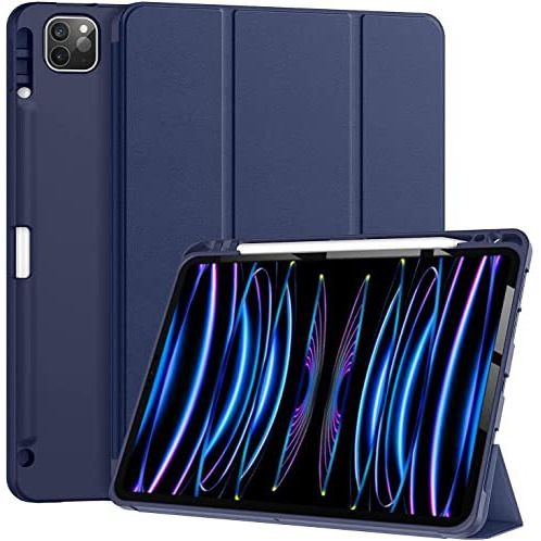 Proelite Smart Case For Ipad Pro 12.9 Inch 2022/2021 6Th/5Th Generation [Auto Sleep/Wake Cover] [Pencil Holder] [Soft Flexible Case] Recoil Series - Dark Blue