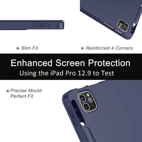 Proelite Smart Case For Ipad Pro 12.9 Inch 2022/2021 6Th/5Th Generation [Auto Sleep/Wake Cover] [Pencil Holder] [Soft Flexible Case] Recoil Series - Dark Blue