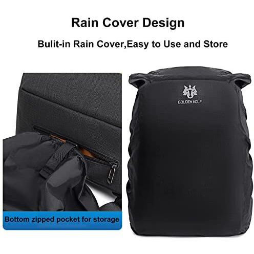 Golden Wolf Laptop Backpack With Rain Cover Anti-Theft Backpack With Lock 15.6-Inch Laptop Pocket With Usb Port Water Resistant 25L Multi-Pockets For Men Women Office Casual College,Blue