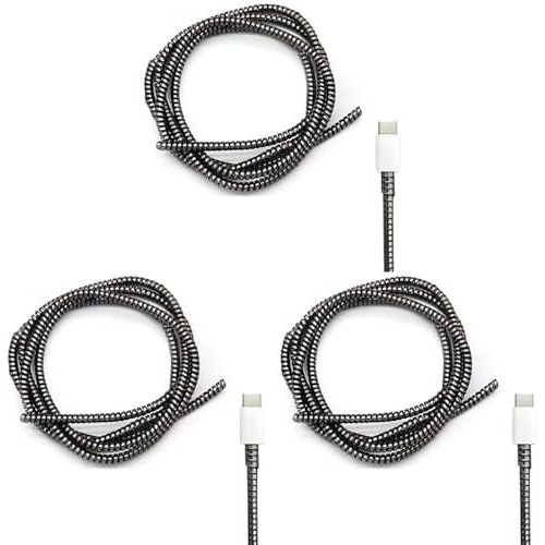 Gadgetbite Ultimate Cable Protector | Spiral Cable Protector 1.5 Meter/Cable Protector 150 Cm | Plastic Cord Wire Charger Winder For Iphone And Android Charging Cables - Black (Pack Of 3)