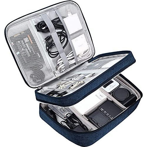 House Of Quirk Electronics Accessories Organizer Bag, Universal Carry Travel Gadget Bag For Cables, Plug And More, Perfect Size Fits For Pad Phone Charger Hard Disk - Dark Blue (Polyester, Pack Of 1)
