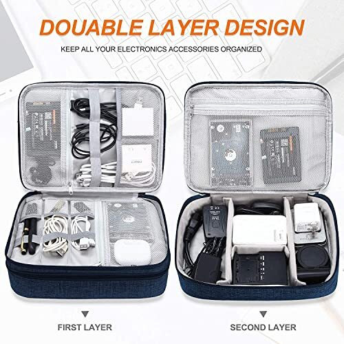 House Of Quirk Electronics Accessories Organizer Bag, Universal Carry Travel Gadget Bag For Cables, Plug And More, Perfect Size Fits For Pad Phone Charger Hard Disk - Dark Blue (Polyester, Pack Of 1)